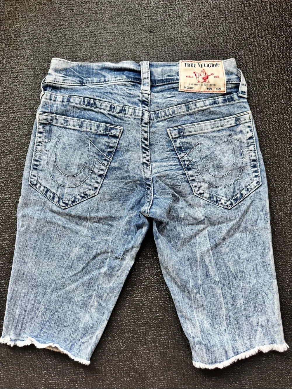 True Religion Light Wash Blue Denim Shorts with Signature Logo